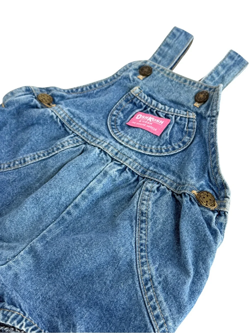 Vintage 80s OshKosh B‘Gosh Baby Girl Denim Bubble Vestbak Romper Size 12M USA